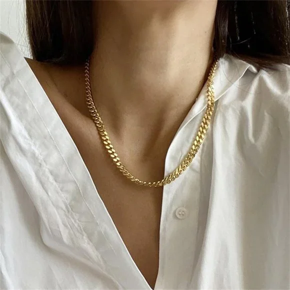 New Gold Cuban Link Chain Necklace Men Women Unisex - Picture 2 of 2